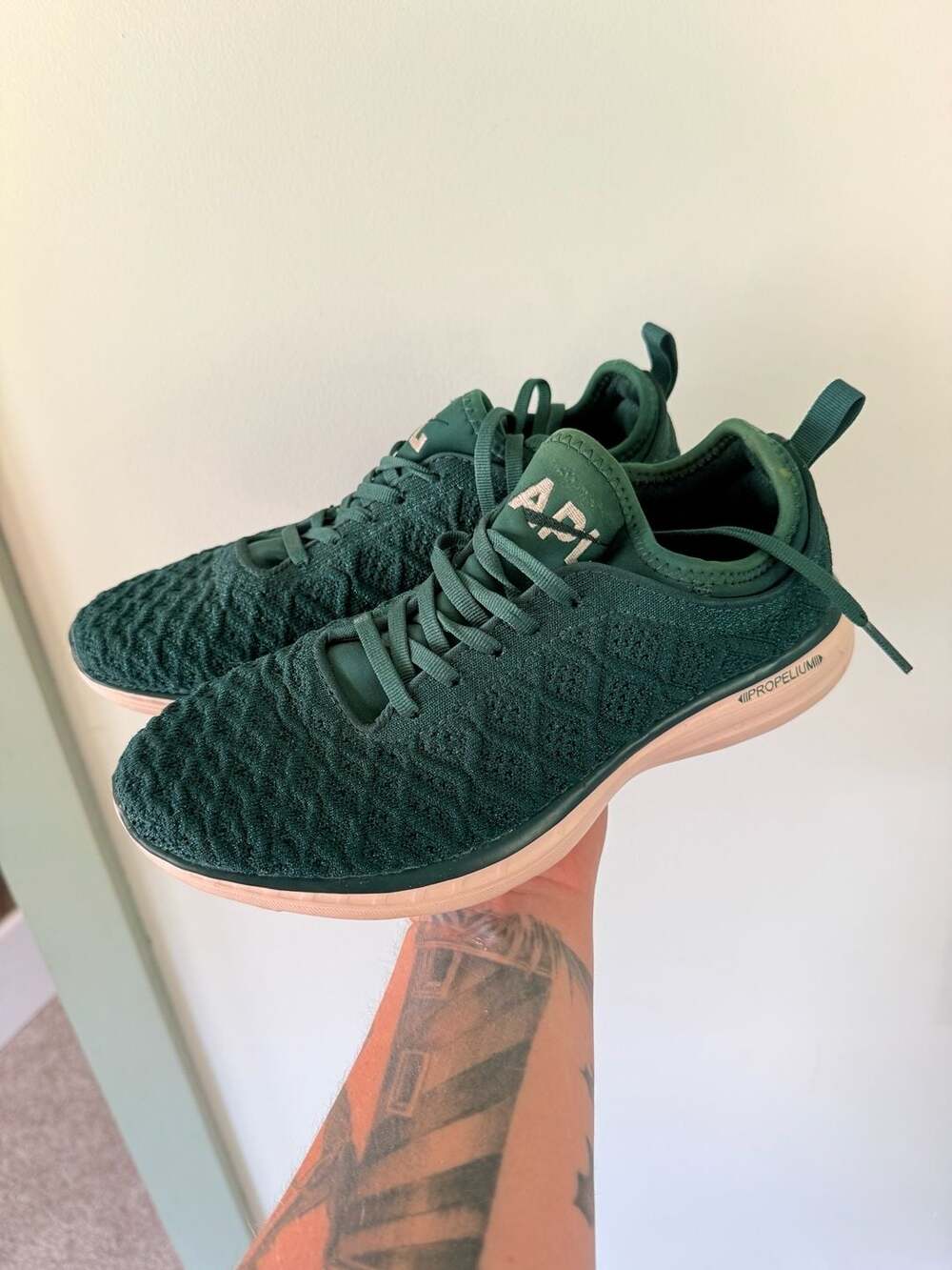 Athletic Propulsion Labs TechLoom Phantom Knit Running Sneakers in Forest Green